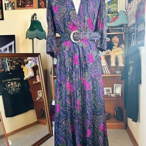 Vintage 80s Betsy Lauren purple paisley floral maxi dress